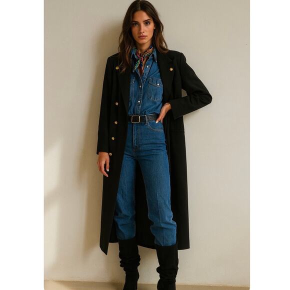 Louis Féraud Black Double Breasted Trench Coat Classic Heritage Preppy XL - Picture 5 of 15